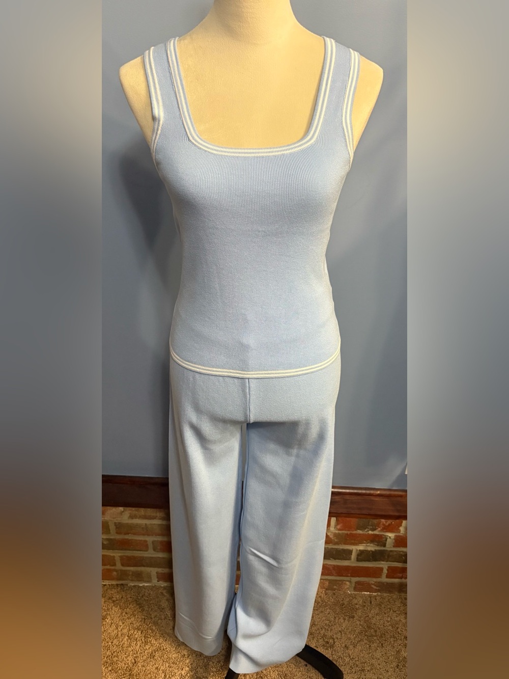 NWOT Light Blue Women's Ribbed Tank & Wide-Leg Pant Set